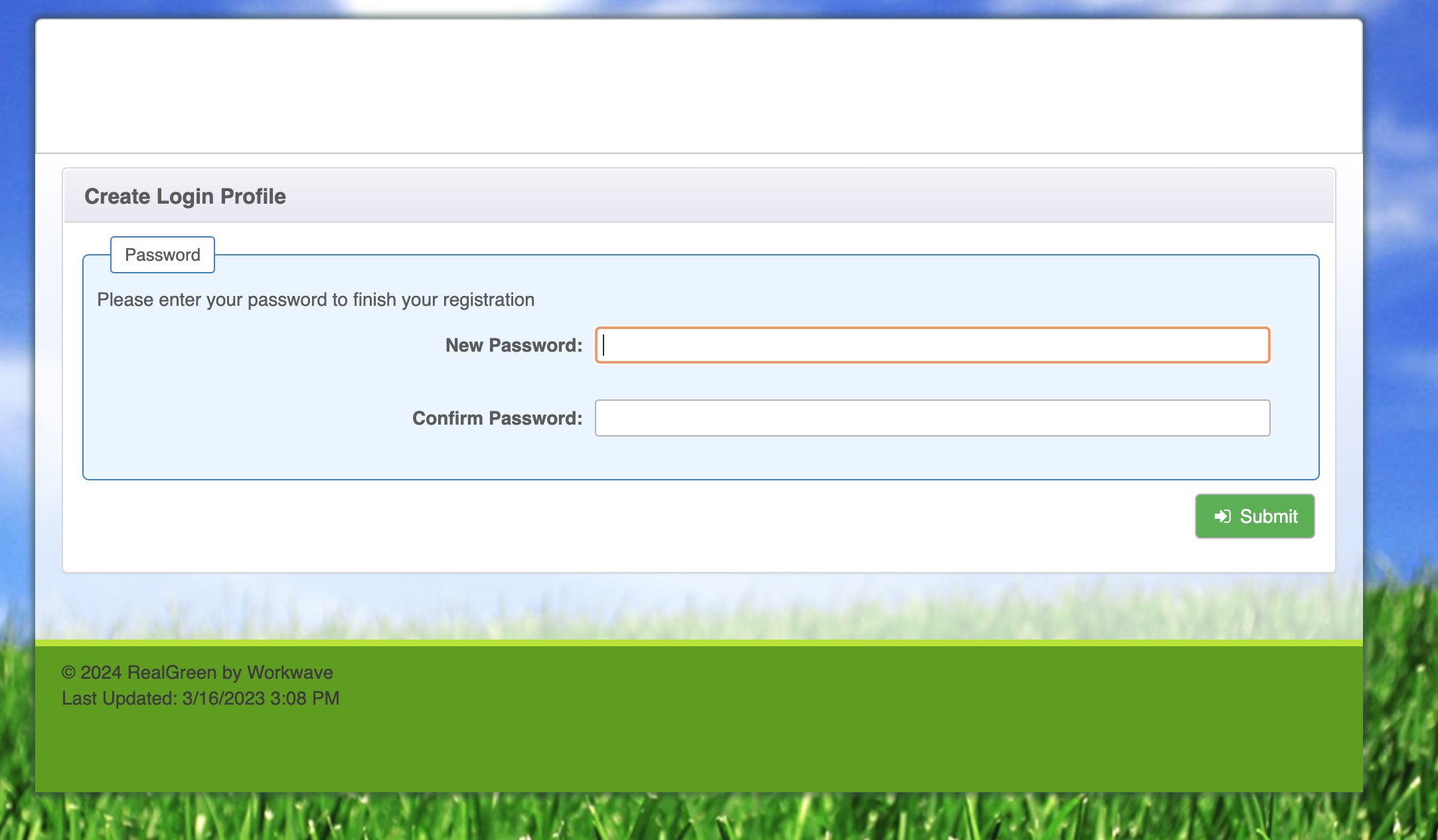 Screenshot of logging in