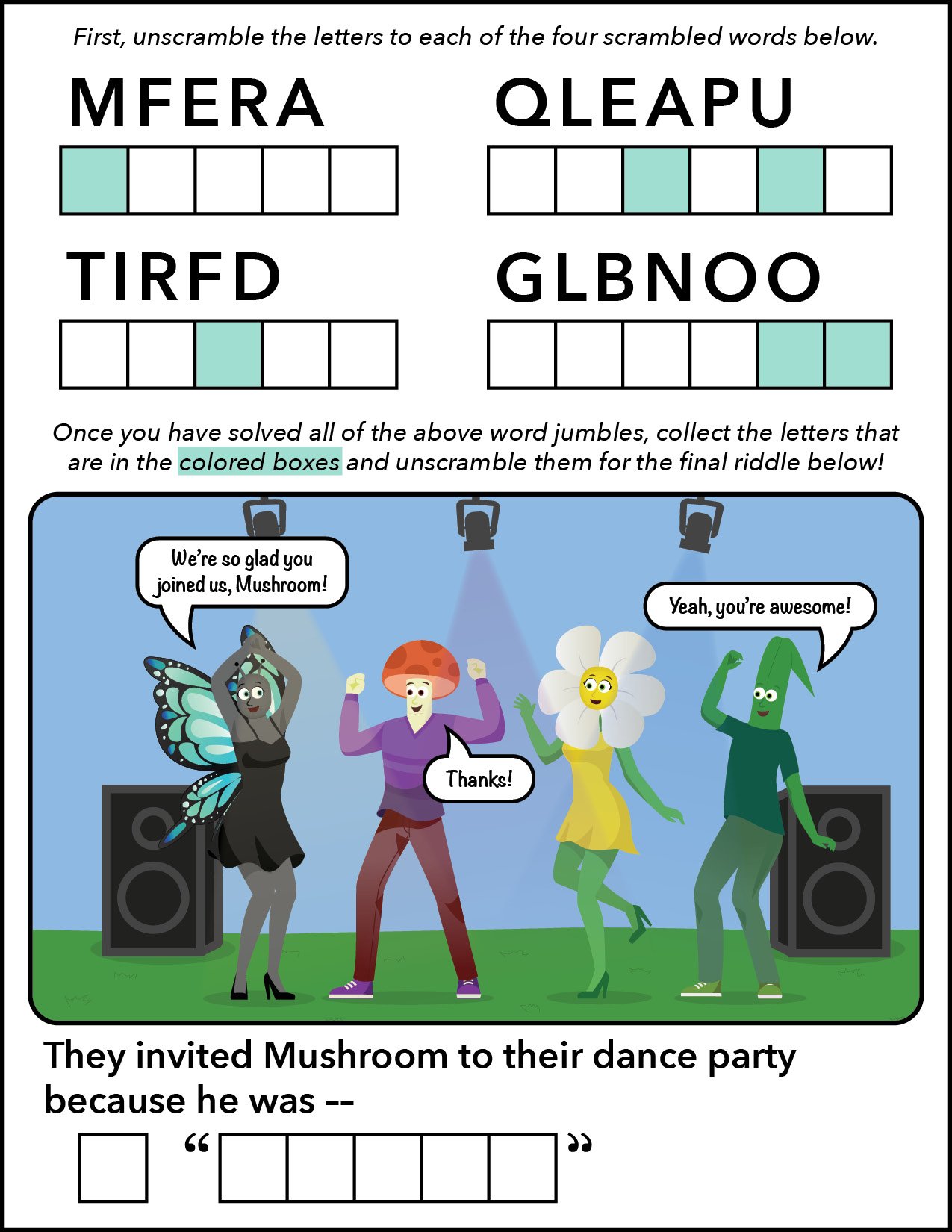 word jumble puzzle - layout - a fungi