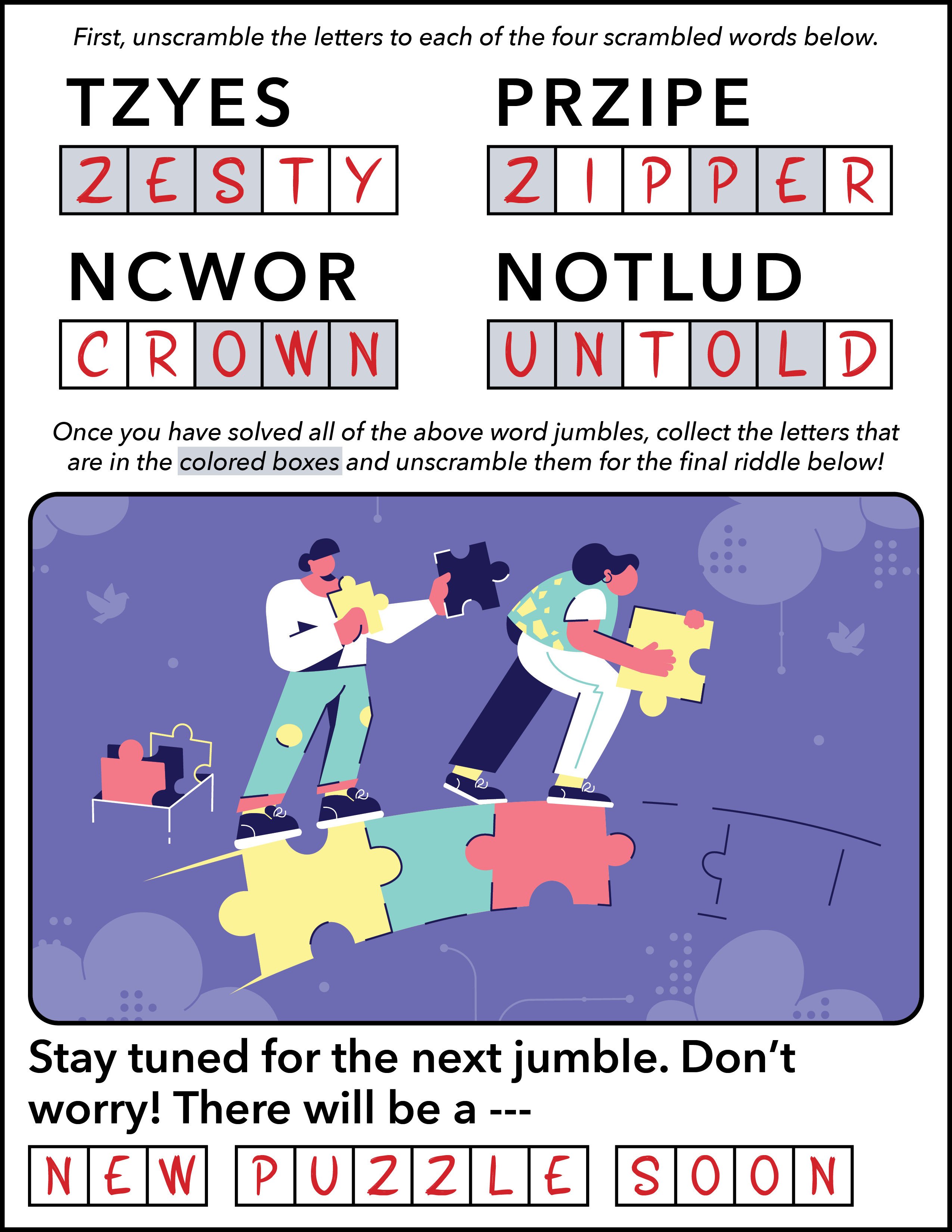 word jumble puzzle - layout - coming soon teaser - answer fill