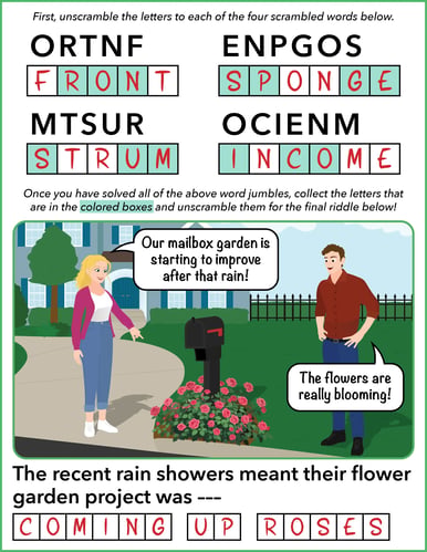 word jumble puzzle - layout - coming up roses - spring 2026 - ANSWERS