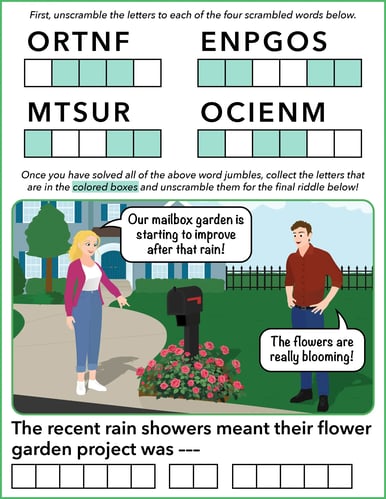 word jumble puzzle - layout - coming up roses - spring 2026