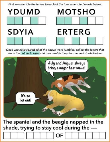word jumble puzzle - layout - dog days of summer - summer 2026