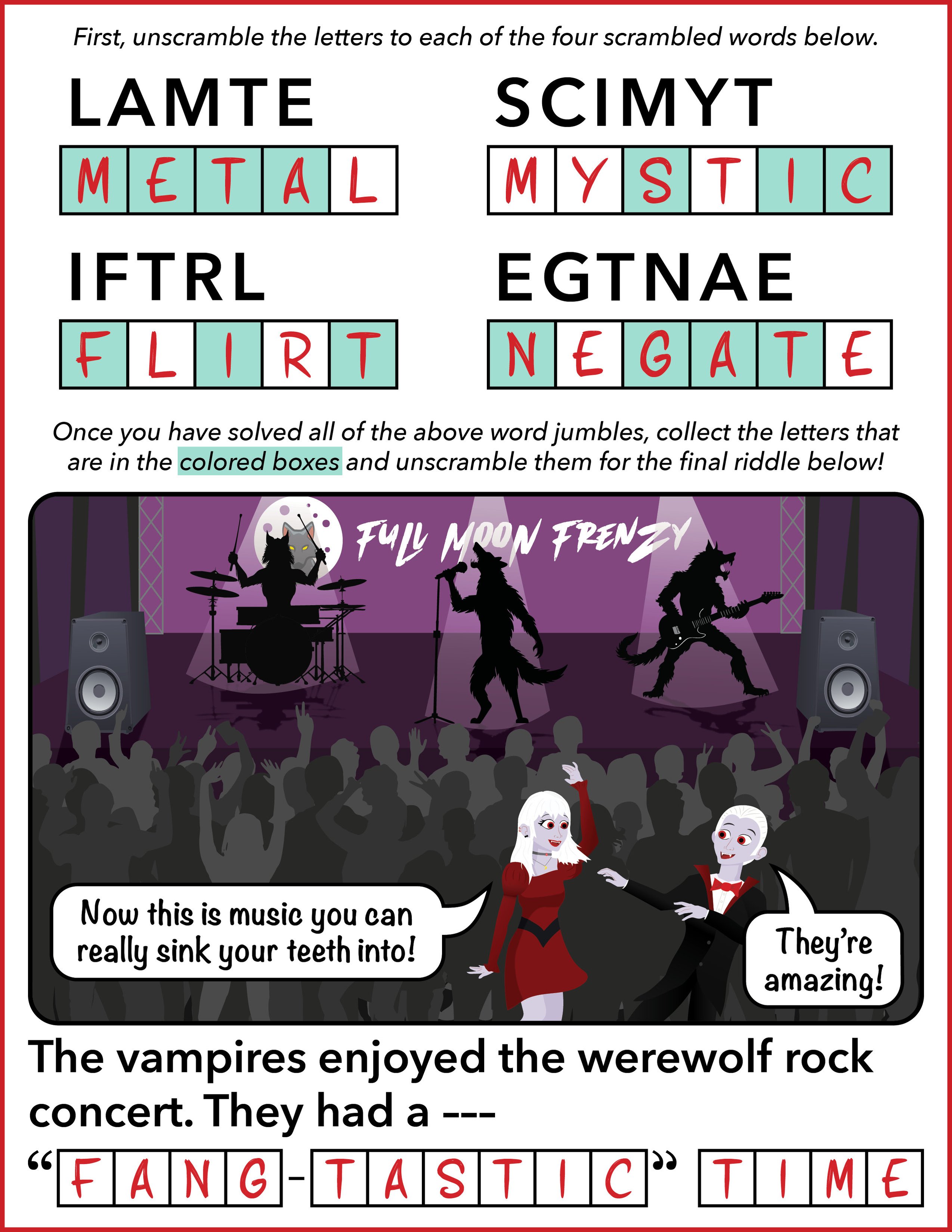 word jumble puzzle - layout - fangtastic time - fall 2025 - ANSWERS