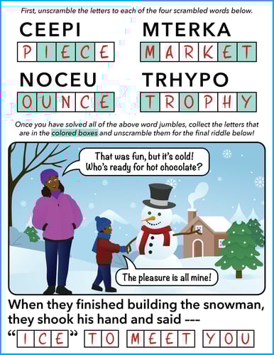 word jumble puzzle - layout - ice to meet you - winter 2026 - ANSWERS