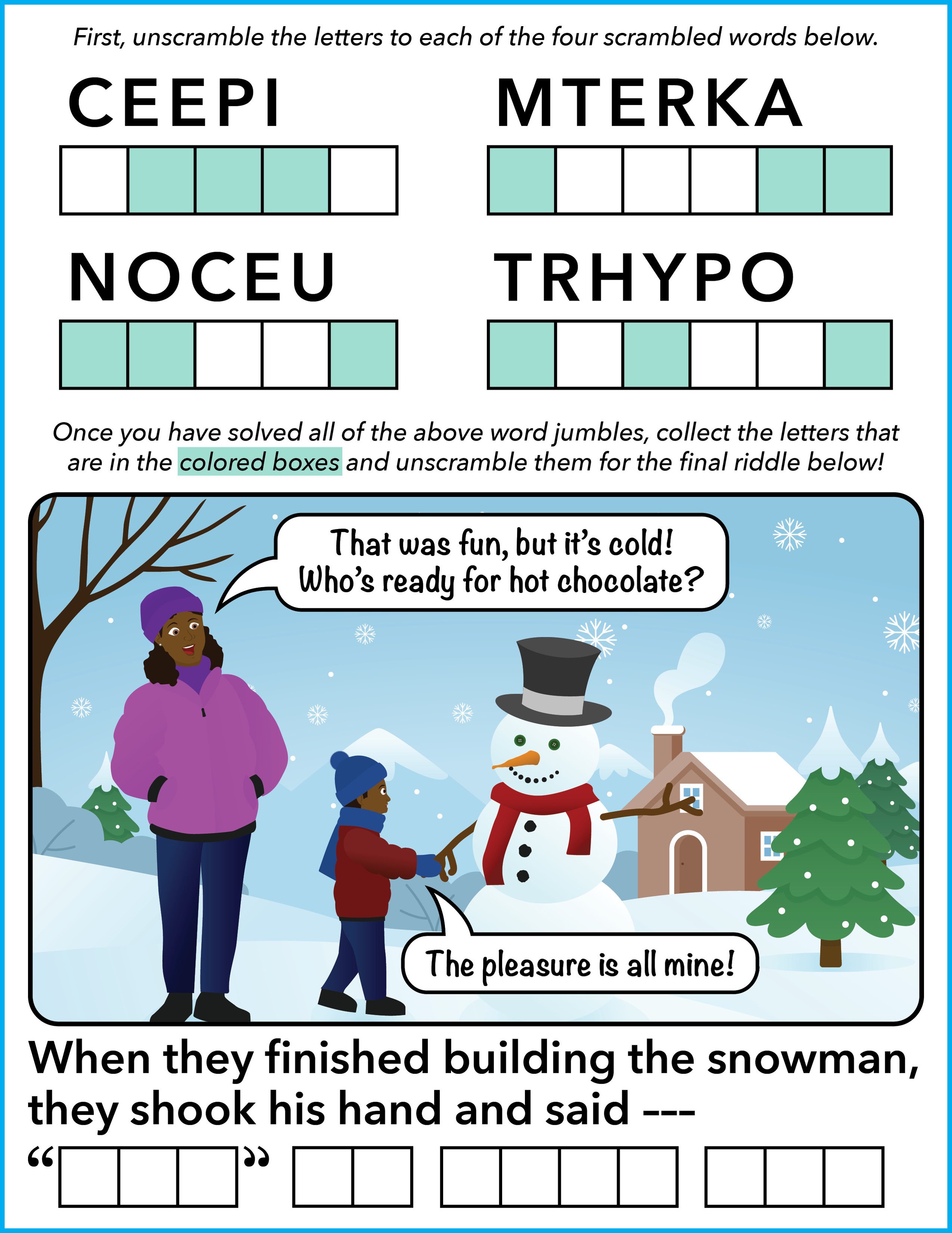 word jumble puzzle - layout - ice to meet you - winter 2026